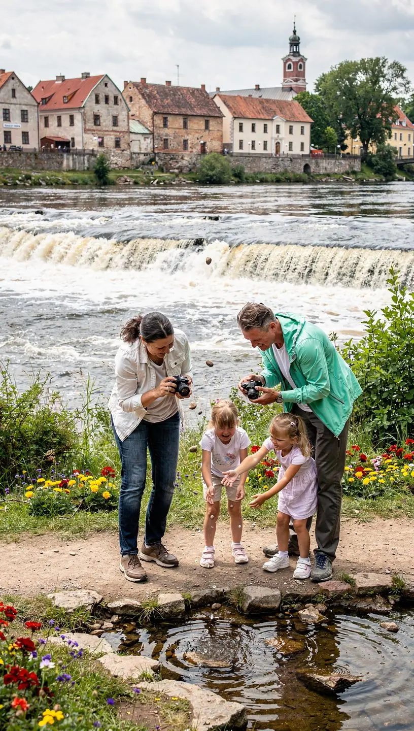 A cozy picnic setup in a serene Latvian landscape, showcasing the joys of family travel.